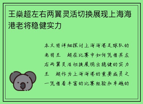 王燊超左右两翼灵活切换展现上海海港老将稳健实力 王燊超左右两翼灵活切换展现上海海港老将稳健实力